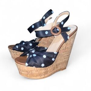 Women's Black and White Polka Dots Bow Wedge Platform Size 7